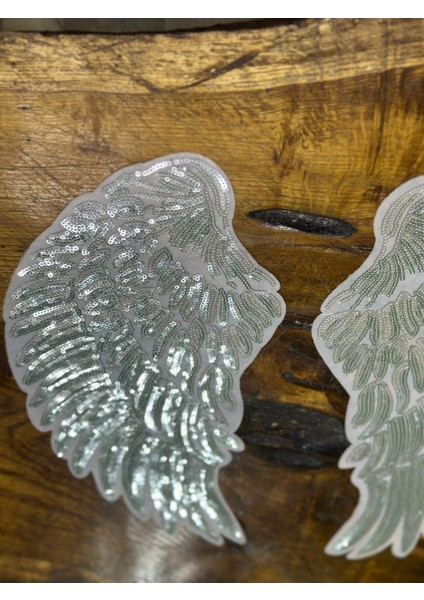2 Li Ütü Ile Yapışan Pul Payetli Melek Kanadı Dikiş Aksesuarı Set 37X18 cm