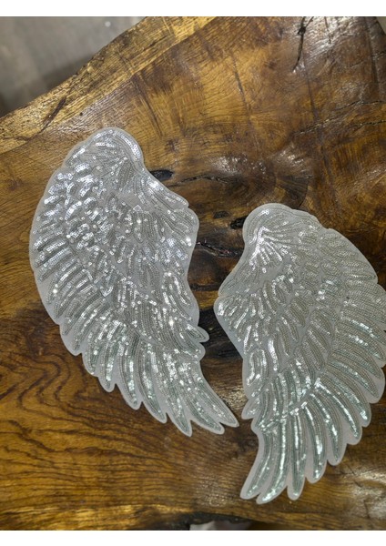 2 Li Ütü Ile Yapışan Pul Payetli Melek Kanadı Dikiş Aksesuarı Set 37X18 cm