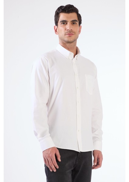 Beyaz Regular Fit Düz Brent Düğmeli Yaka Uzun Kol Gömlek - 95098 fiyatları