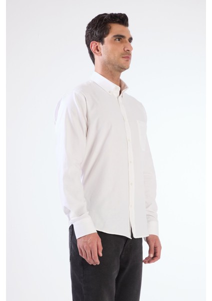 Beyaz Regular Fit Düz Brent Düğmeli Yaka Uzun Kol Gömlek - 95098 modelleri