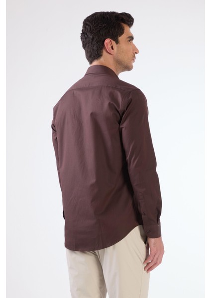 Kahve Erkek Slim Fit Düğmeli Yaka Uzun Kol Gömlek modelleri