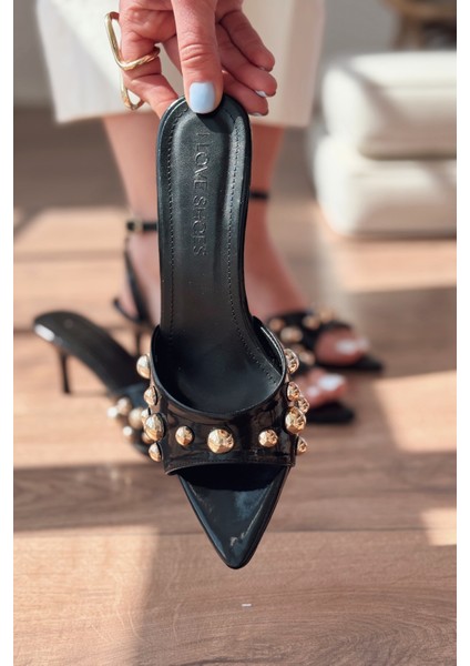 Yonspe Rugan Trok Detaylı Ince Topuklu Terlik Siyah indirimleri