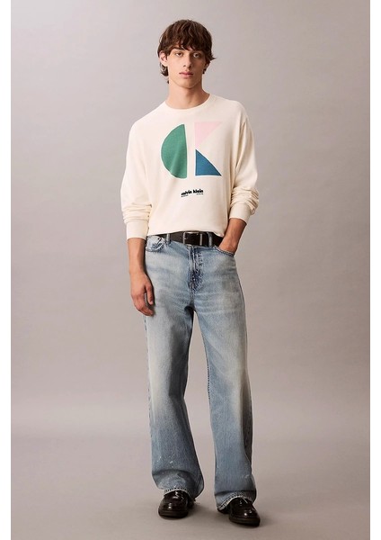 Uzun Kollu Renk Bloklu Grafik Pamuklu Beyaz Erkek Kazak LV04RC303G-YAS fiyatları