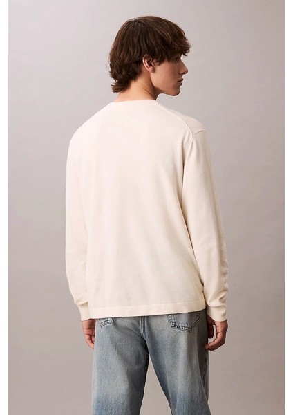 Uzun Kollu Renk Bloklu Grafik Pamuklu Beyaz Erkek Kazak LV04RC303G-YAS modelleri