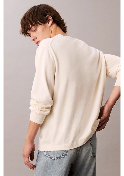 Uzun Kollu Renk Bloklu Grafik Pamuklu Beyaz Erkek Kazak LV04RC303G-YAS fırsatları