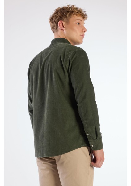 Haki Fitilli Cepli Regular Fit Erkek Gömlek modelleri