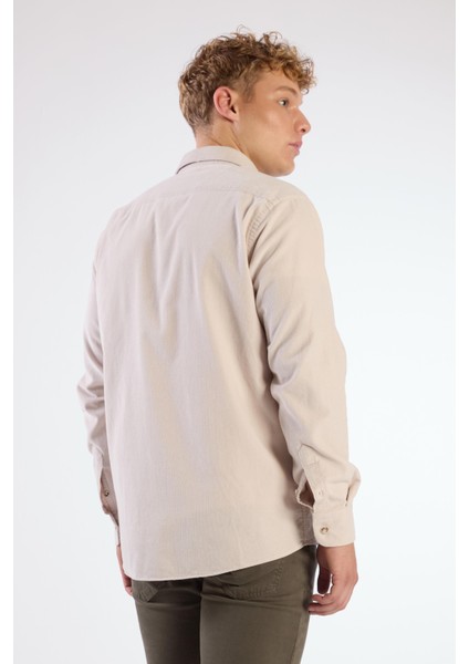 Bej Fitilli Uzun Kol Regular Fit Erkek Gömlek modelleri