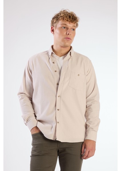 Bej Fitilli Uzun Kol Regular Fit Erkek Gömlek fırsatları