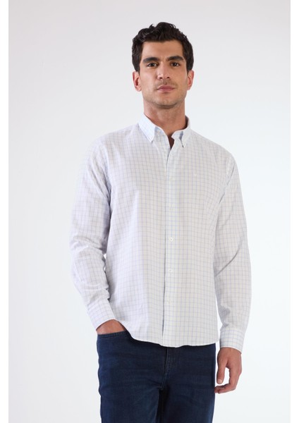 Mavi Kare Desen Erkek Gömlek - Regular Fıt