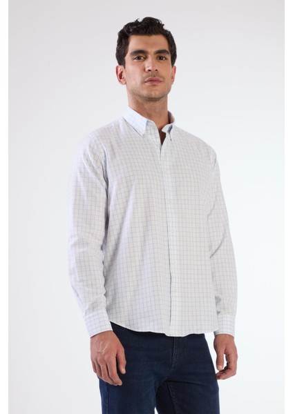 Mavi Kare Desen Erkek Gömlek - Regular Fıt fiyatları