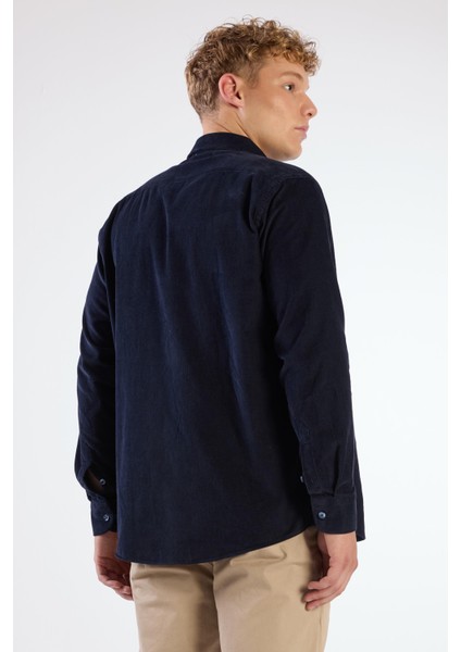 Gece Laciverti Fitilli Cepli Regular Fit Erkek Gömlek modelleri