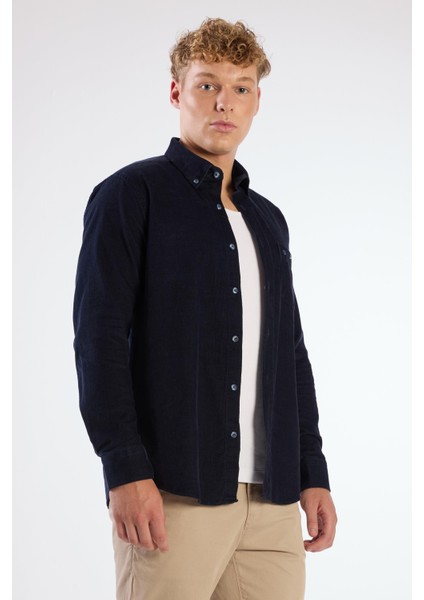 Gece Laciverti Fitilli Cepli Regular Fit Erkek Gömlek fırsatları
