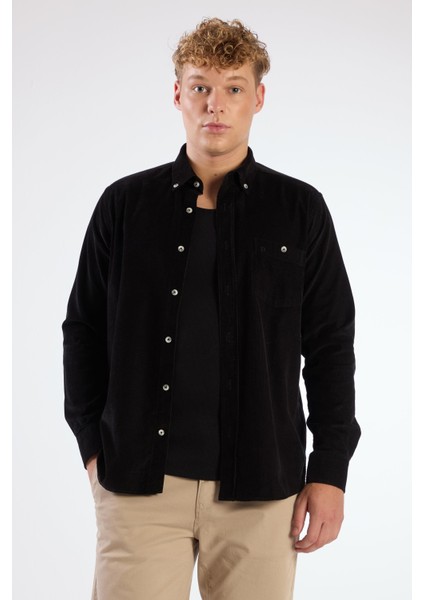 Siyah Fitilli Cepli Regular Fit Erkek Gömlek
