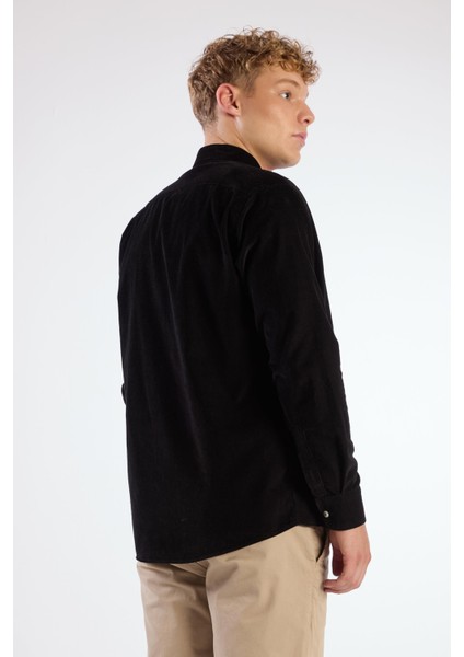 Siyah Fitilli Cepli Regular Fit Erkek Gömlek modelleri