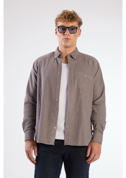 Gri Fitilli Uzun Kol Regular Fit Erkek Gömlek