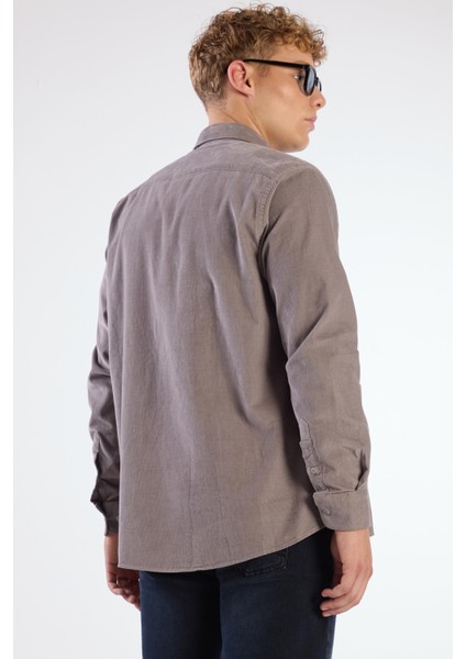 Gri Fitilli Uzun Kol Regular Fit Erkek Gömlek modelleri