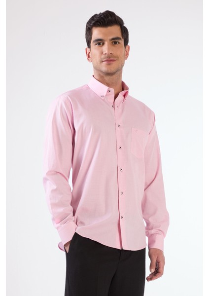 Pembe Erkek Regular Fit Kareli Brent Yaka Uzun Kol Gömlek fırsatları