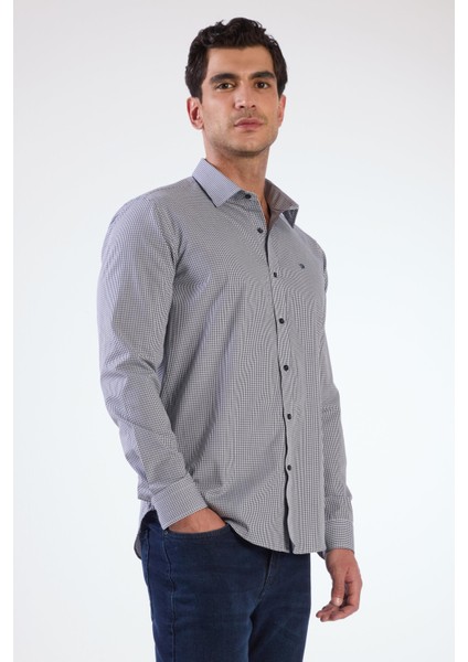 Lacivert Pamuklu Kare Desen Regular Fit Erkek Gömlek fiyatları