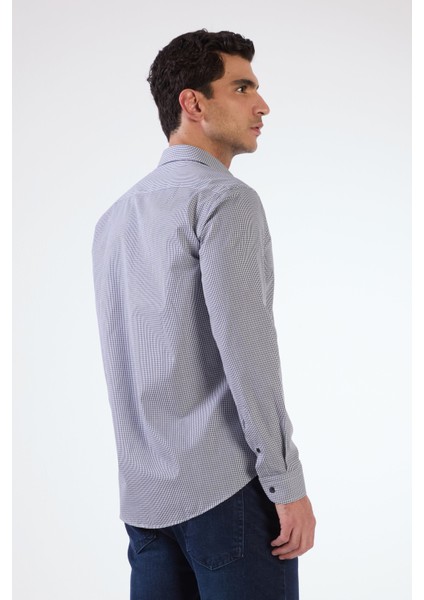 Lacivert Pamuklu Kare Desen Regular Fit Erkek Gömlek modelleri