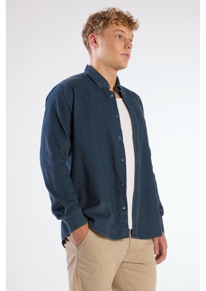 Petrol Fitilli Uzun Kol Regular Fit Erkek Gömlek modelleri
