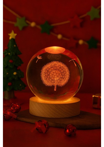 3D Karahindiba Temalı Kristal Küre Gün Işığı LED Gece Lambası – Usb'li Ahşap Standlı LED Lamba fiyatları