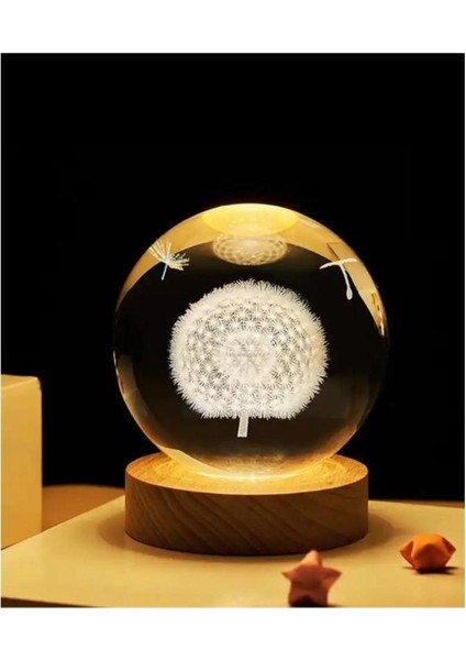 3D Karahindiba Temalı Kristal Küre Gün Işığı LED Gece Lambası – Usb'li Ahşap Standlı LED Lamba modelleri