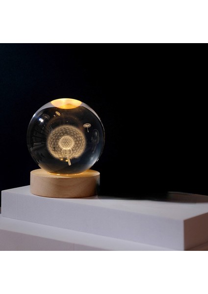 3D Karahindiba Temalı Kristal Küre Gün Işığı LED Gece Lambası – Usb'li Ahşap Standlı LED Lamba fırsatları