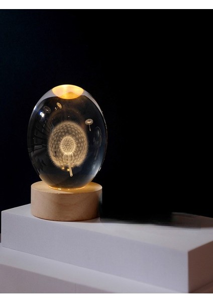 3D Karahindiba Temalı Kristal Küre Gün Işığı LED Gece Lambası – Usb'li Ahşap Standlı LED Lamba indirimleri