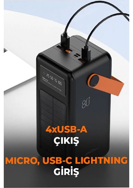 Güneş Enerjili 80.000 Mah Powerbank Kamp Ledli Işıklı Powerbank Kendinden Kablolu Solar fiyatları
