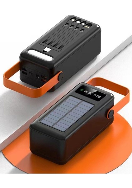 Güneş Enerjili 80.000 Mah Powerbank Kamp Ledli Işıklı Powerbank Kendinden Kablolu Solar
