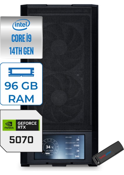 Prostation Intel Core I9 14900K 96GB Ddr5 2tb M.2 Nvme SSD Nvidia RTX5070 8gb Gdrr7 Freedos Iş Istasyonu ZETPI95070F27 + Zetta Flash Bellek