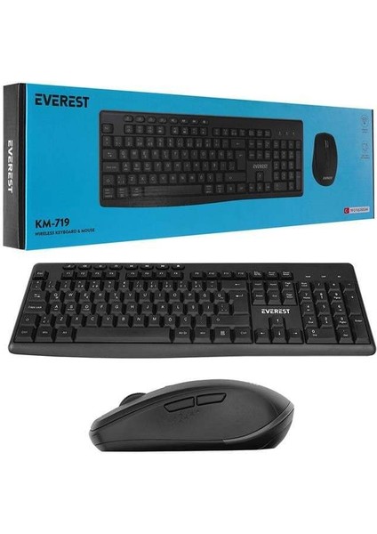 Everest KM-719 Siyah 2in1 Kablosuz Q Multimedia Klavye + Mouse Set fırsatları