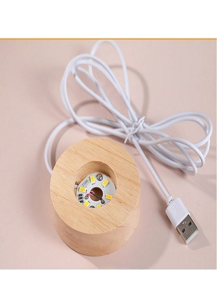 3D Karahindiba Temalı Kristal Küre Gün Işığı LED Gece Lambası – Usb'li Ahşap Standlı LED Lamba
