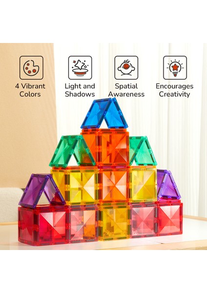 Renkli Magnetic Tiles - 60 Parça