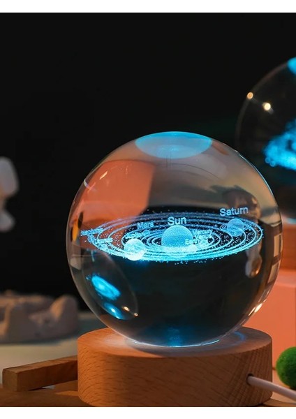3D Güneş Sistemi Kristal LED Gece Lambası – Usb'li Ahşap Standlı LED Masa - Gece Lambası Rgb LED indirimleri