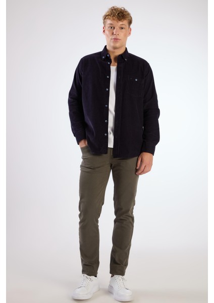 Lacivert Fitilli Erkek Gömlek - Regular Fıt