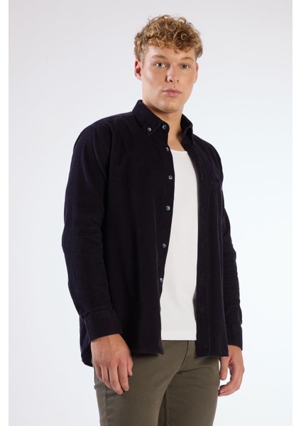 Lacivert Fitilli Erkek Gömlek - Regular Fıt modelleri