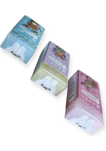 Sevimli Tavşanlar Silgi Seti, 3 Parça, Pembe Mavi Mor Renk, Karikatür Tavşan Desenli fiyatları