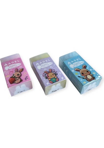 Sevimli Tavşanlar Silgi Seti, 3 Parça, Pembe Mavi Mor Renk, Karikatür Tavşan Desenli fırsatları