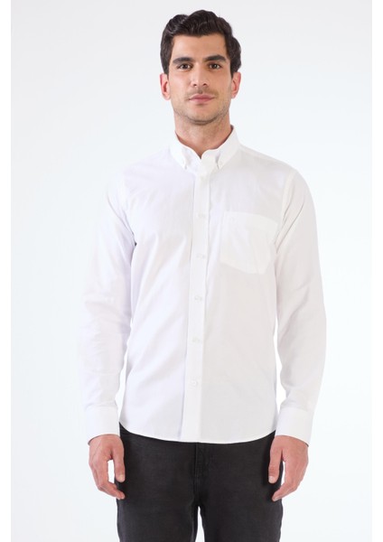 Beyaz Oxford Regular Fit Erkek Gömlek