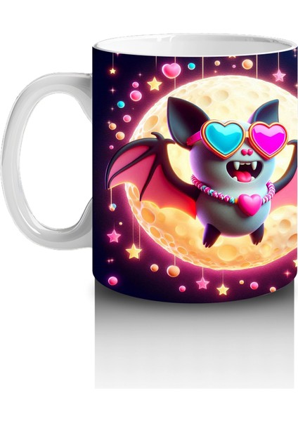 Neon Aydınlatmalı Renkli Yarasalar Figürlü Eğlenceli Cadılar Bayramı Baskılı Kupa Bardak fiyatları