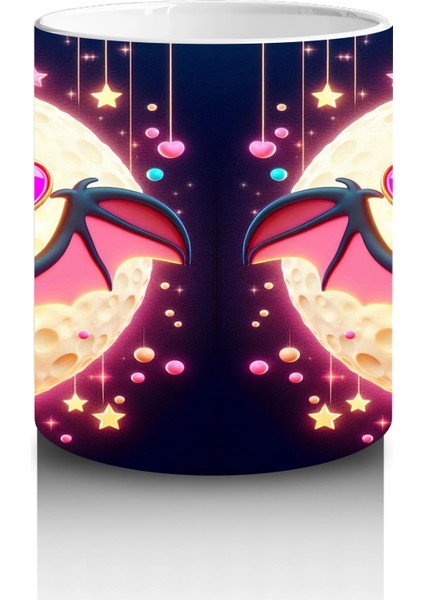 Neon Aydınlatmalı Renkli Yarasalar Figürlü Eğlenceli Cadılar Bayramı Baskılı Kupa Bardak modelleri