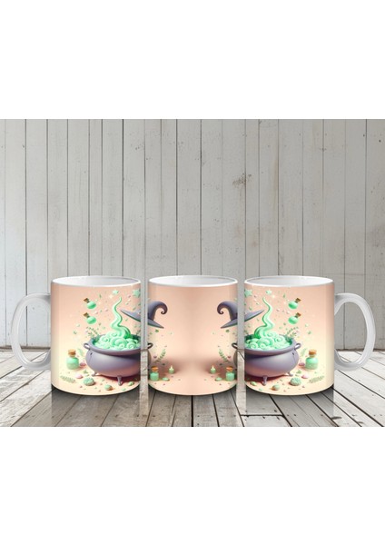 Kaynayan Kazan ve Zehirli Iksir Figürlü Sevimli Cadılar Bayramı Baskılı Kupa Bardak