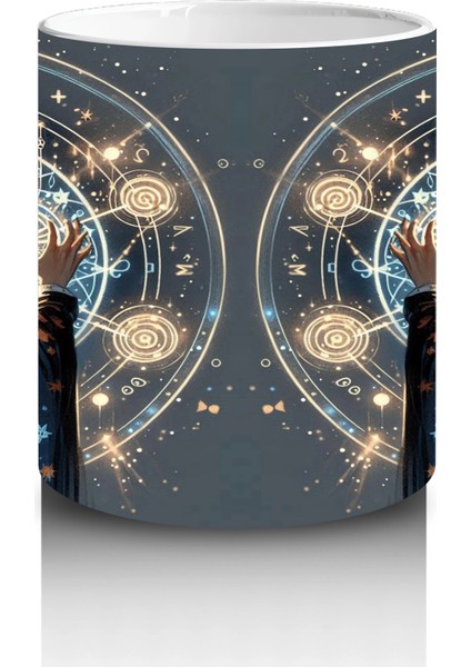 Işıklı Pencereden Bakan Cadı Kız Figürlü Mistik Cadılar Bayramı Baskılı Kupa Bardak modelleri