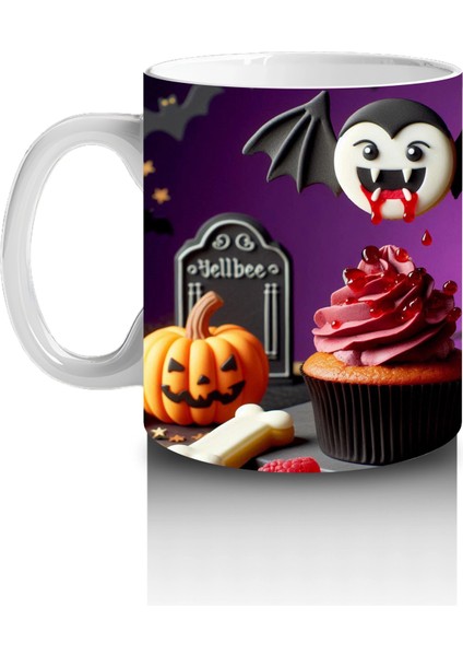 Kara Kafatası Figürlü Gotik Tatlı Standı Temalı Cadılar Bayramı Baskılı Kupa Bardak fiyatları