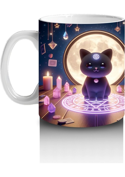 Işıklı Büyü Halkası Içinde Sevimli Cadı Figürlü Renkli Cadılar Bayramı Baskılı Kupa Bardak fiyatları