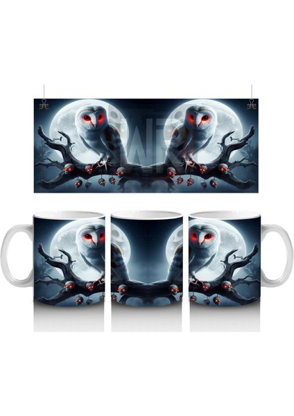 Ay Işığında Sırt Sırta Vampir Kadınlar Figürlü Gotik Cadılar Bayramı Baskılı Kupa Bardak