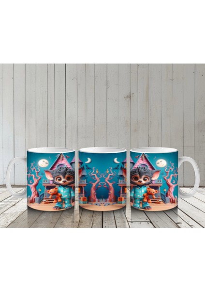 Renkli Kostümlü Sevimli Dinozor Figürlü Çocuklara Özel Cadılar Bayramı Baskılı Kupa Bardak