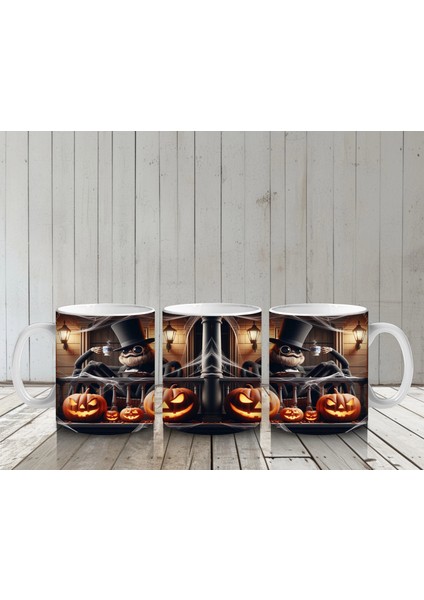 Balkabağı ve Baykuş Figürlü Gotik Cadı Temalı Cadılar Bayramı Baskılı Kupa