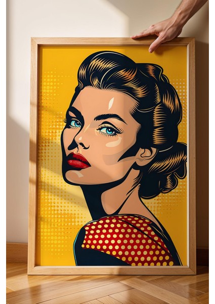 Retro Mavi Gözlü Kadın Portresi Çerçeveli Tablo - Pop Art Poster Tablo fiyatları